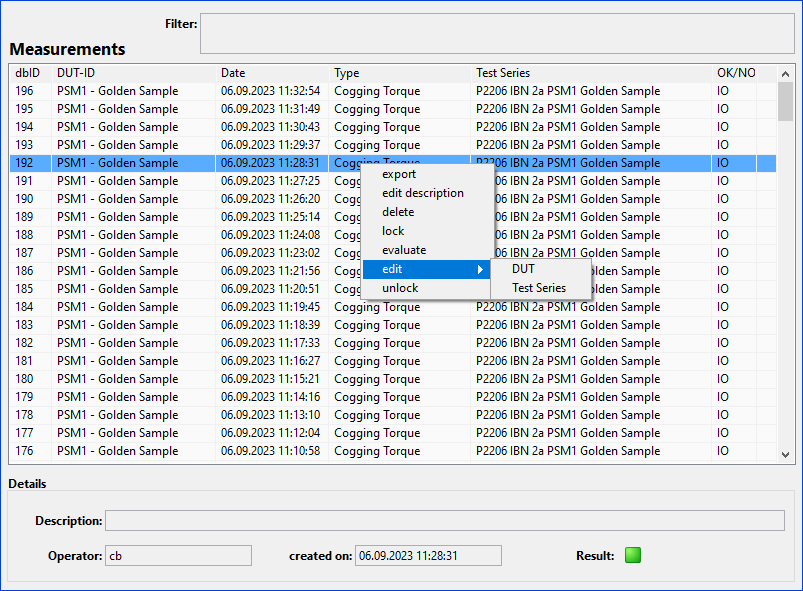 rotabench EPS/CT v2 Software - Manage Measurements