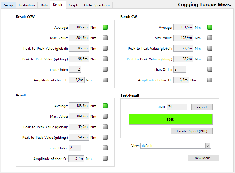 rotabench EPS/CT v2 Software - Cogging Torque Measurement Result